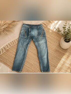 Feranda Vintage T-Style Blue Denim Jeans Zipper Pocket Y2K Boho Western